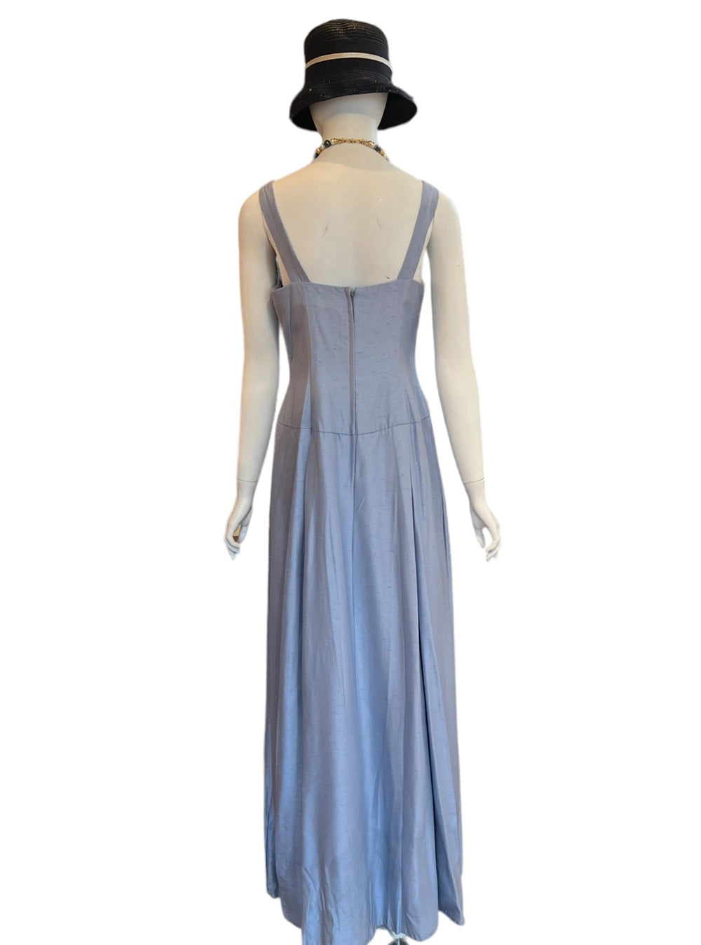 Periwinkle Long Dress with a Bow: Drop waist vintage evening dress or gown sleeveless