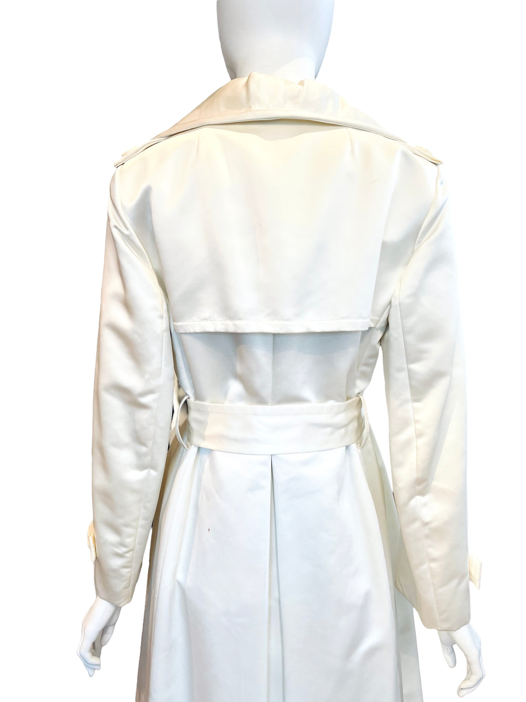 Bill Blass Bond Street Vintage Formal Evening Coat Heavy Satin Trench Peacoat Pearly White