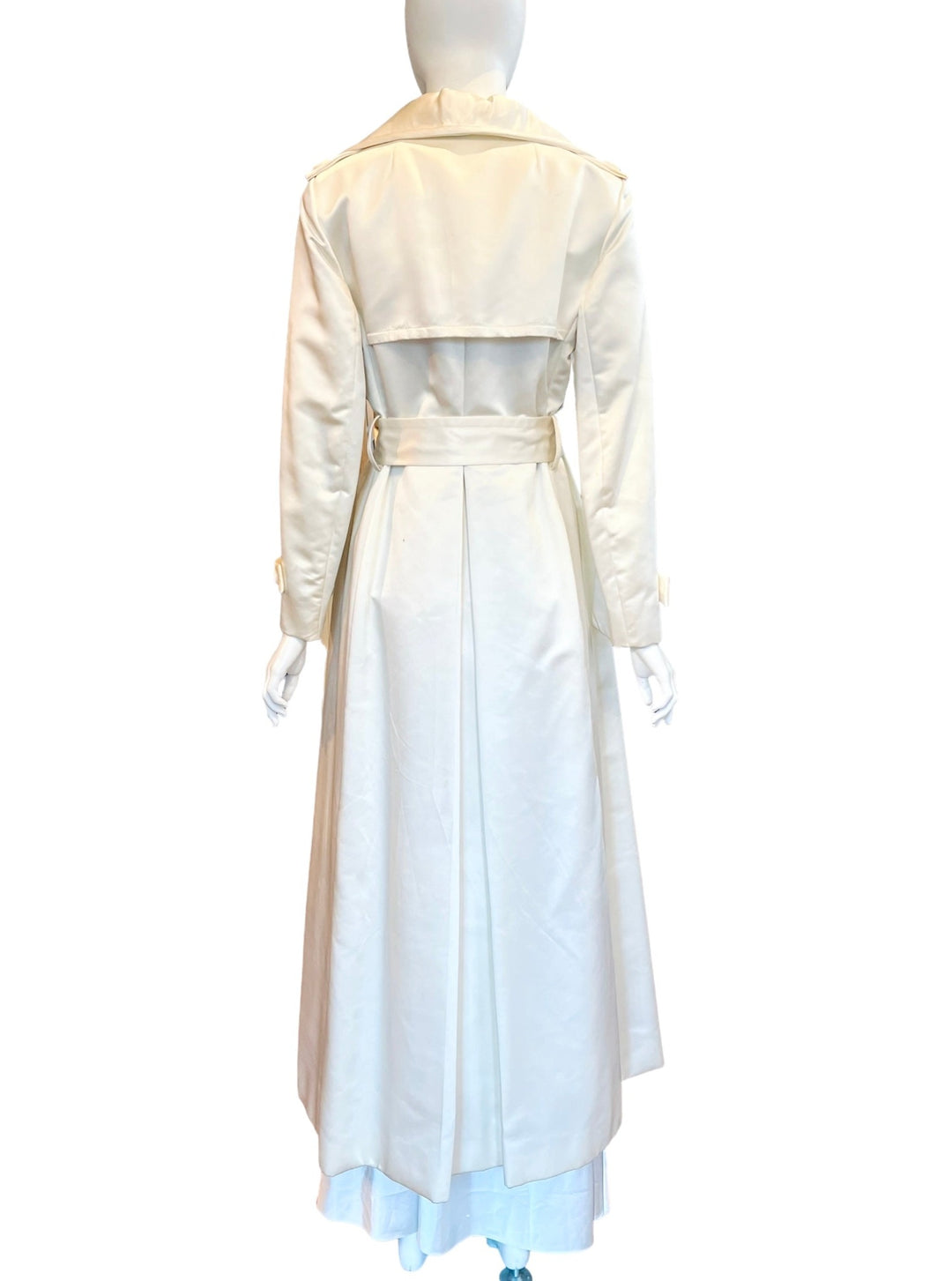 Bill Blass Bond Street Vintage Formal Evening Coat Heavy Satin Trench Peacoat Pearly White