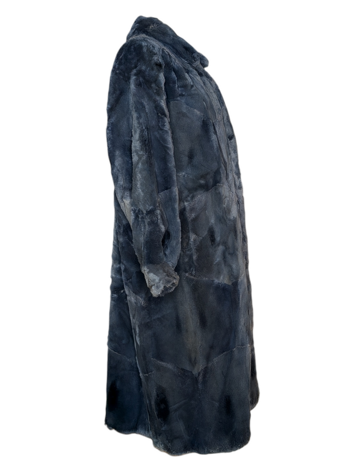 1960s Blue Fur Coat with Paisley Jacquard Lining