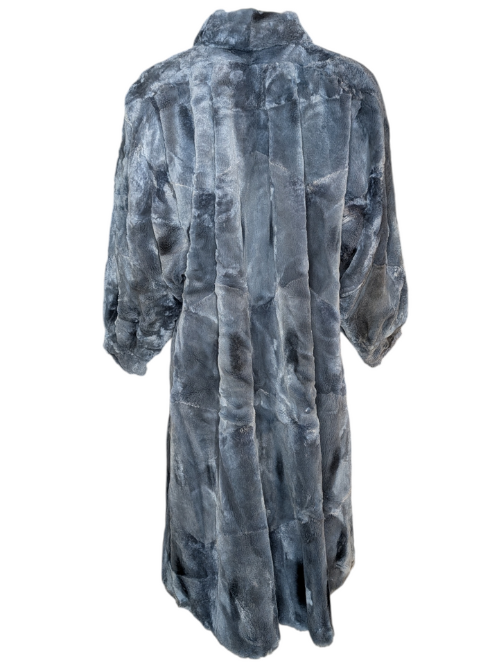 1960s Blue Fur Coat with Paisley Jacquard Lining