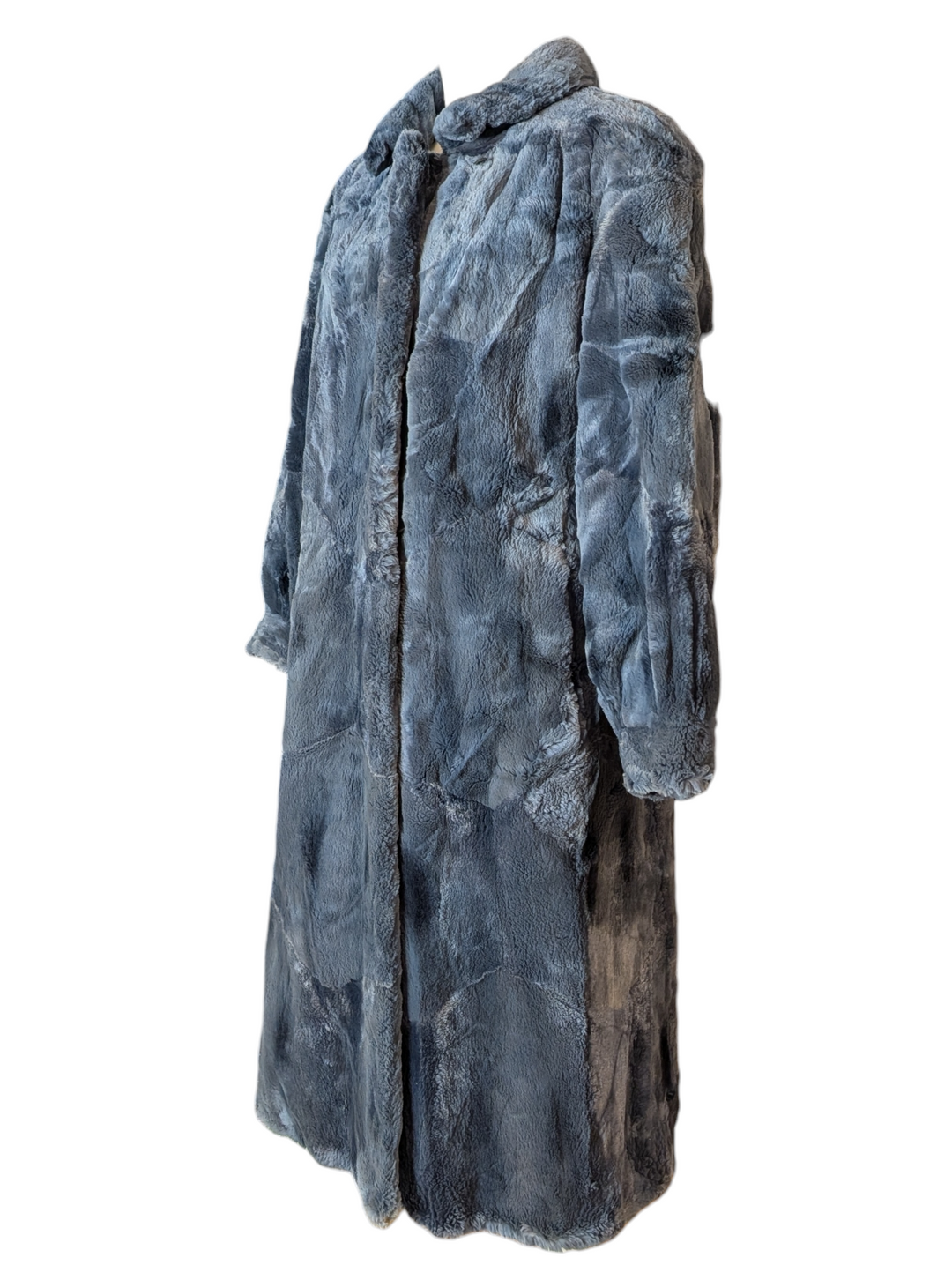 1960s Blue Fur Coat with Paisley Jacquard Lining