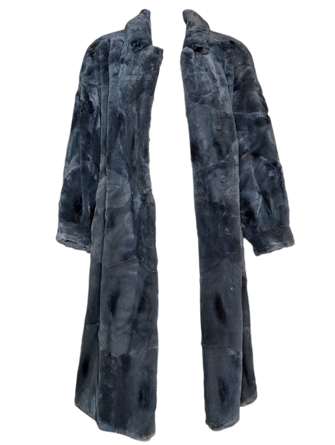 1960s Blue Fur Coat with Paisley Jacquard Lining