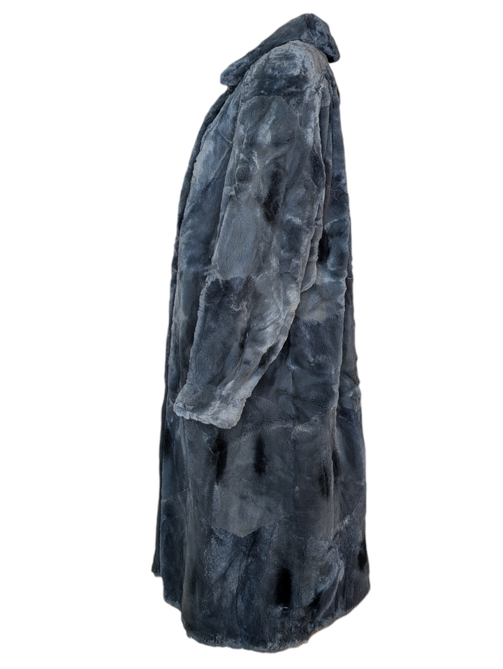 1960s Blue Fur Coat with Paisley Jacquard Lining
