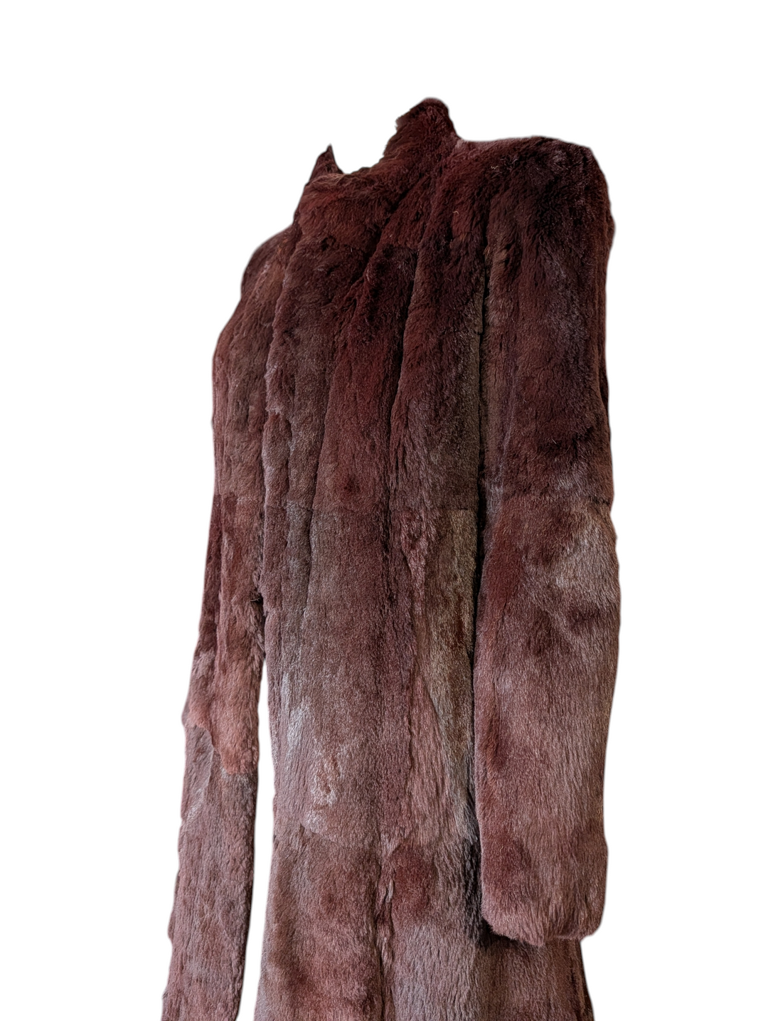 Burgundy Mid Length Fur Coat