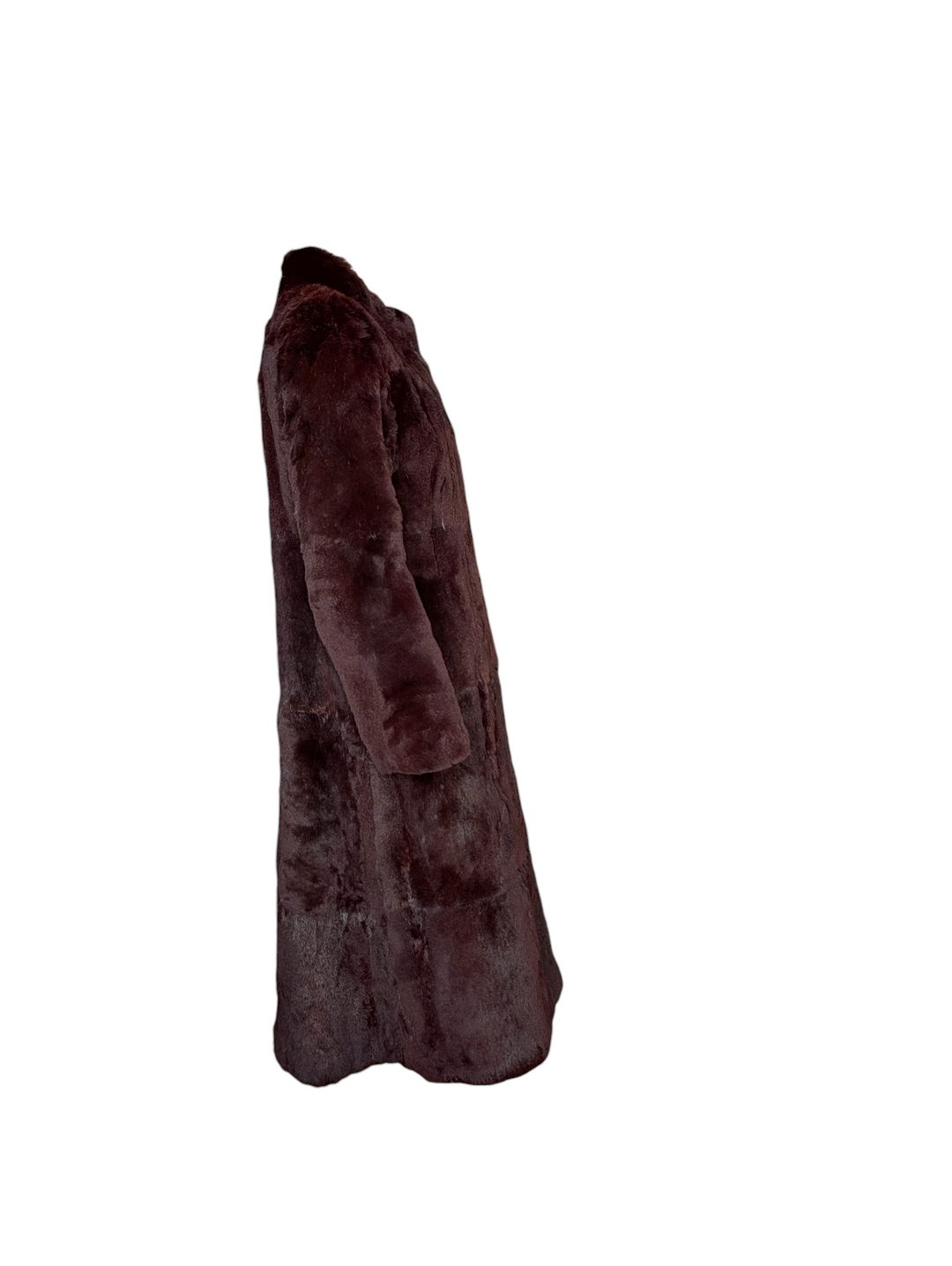 Burgundy Mid Length Fur Coat