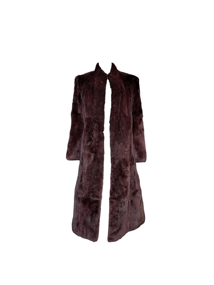 Burgundy Mid Length Fur Coat