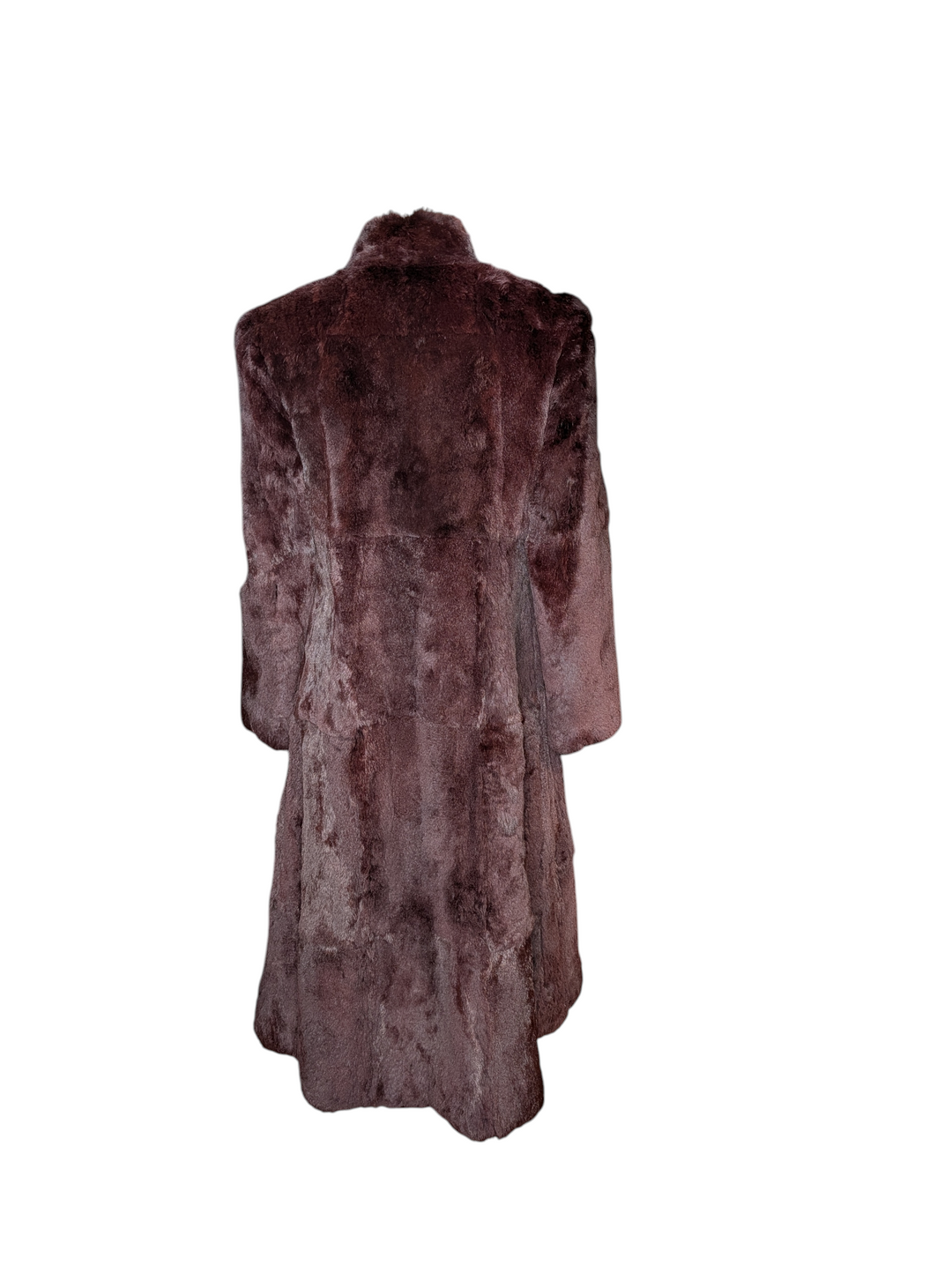 Burgundy Mid Length Fur Coat