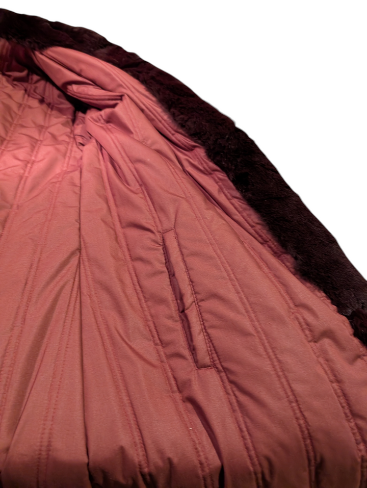 Burgundy Mid Length Fur Coat