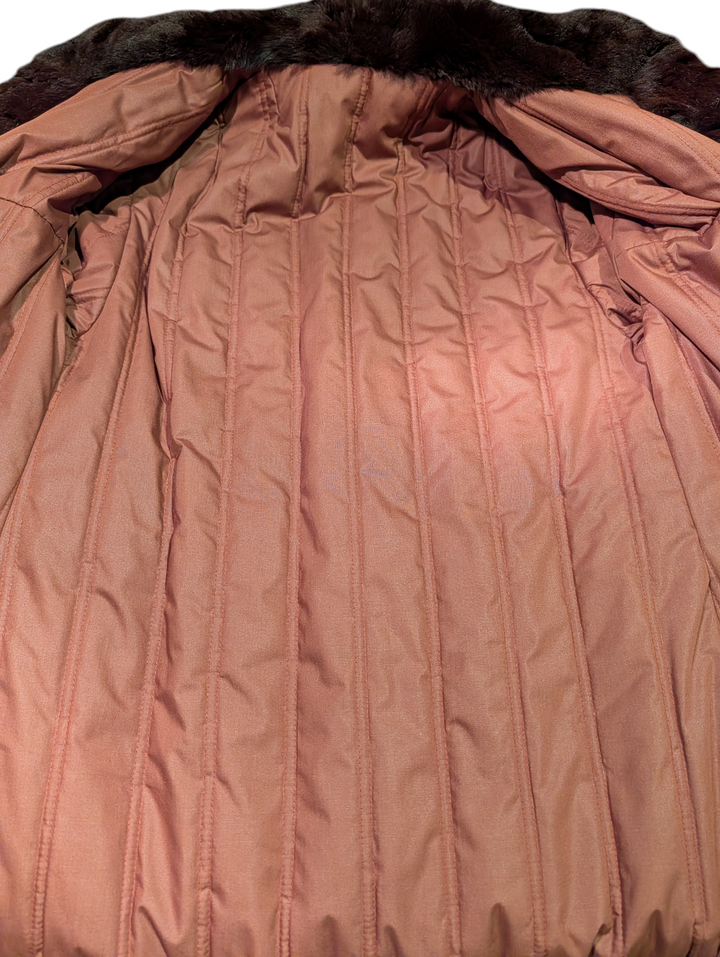 Burgundy Mid Length Fur Coat