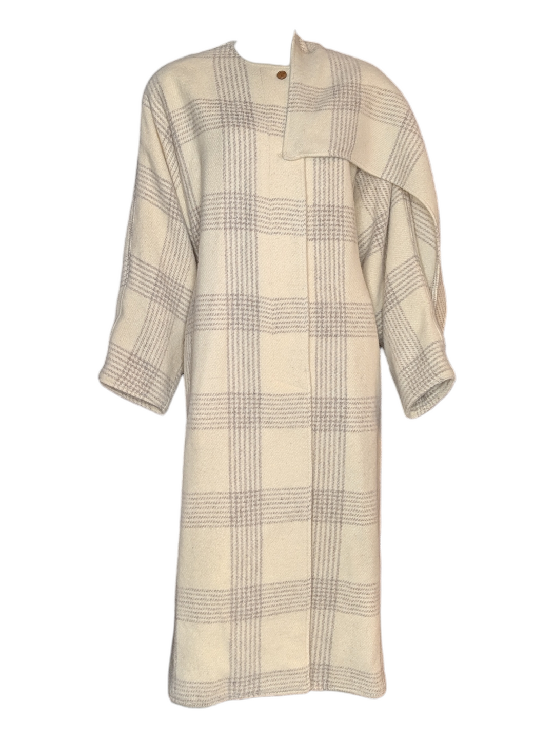 Perry Ellis Ivory Plaid Wool Cape Coat