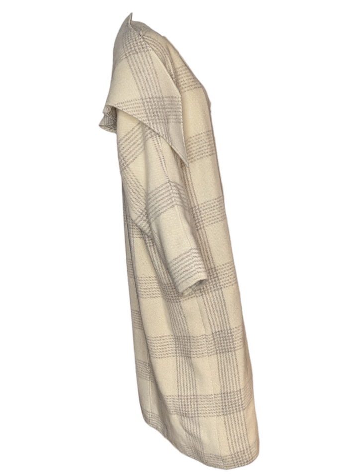 Perry Ellis Ivory Plaid Wool Cape Coat