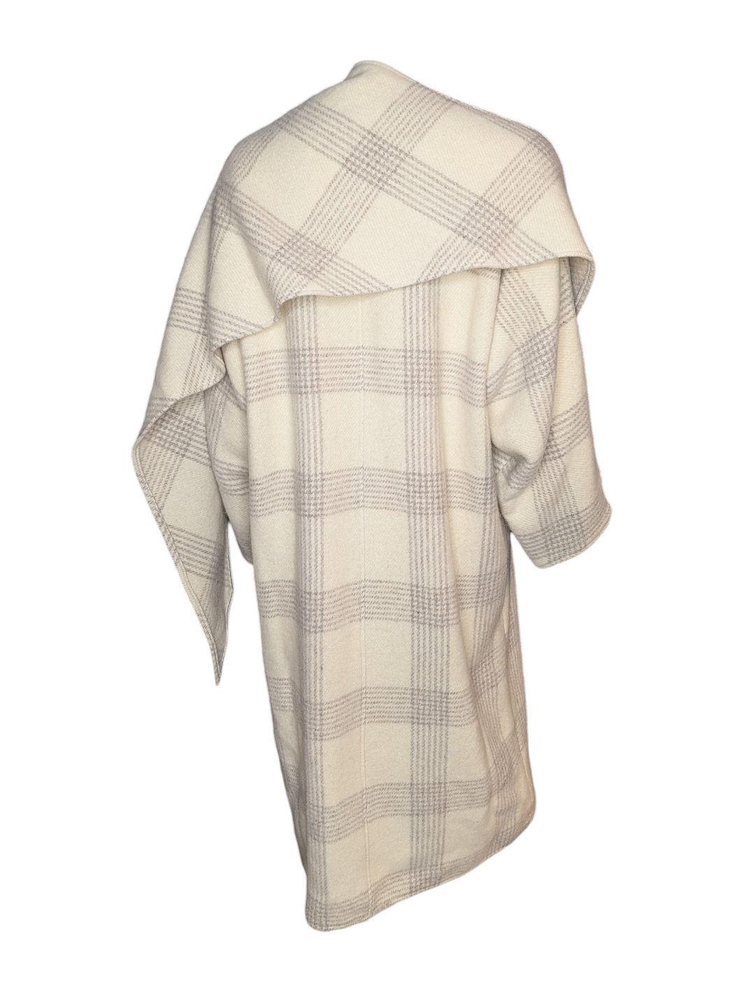 Perry Ellis Ivory Plaid Wool Cape Coat