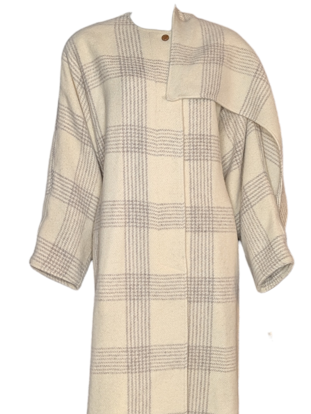 Perry Ellis Ivory Plaid Wool Cape Coat