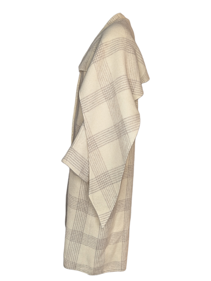 Perry Ellis Ivory Plaid Wool Cape Coat