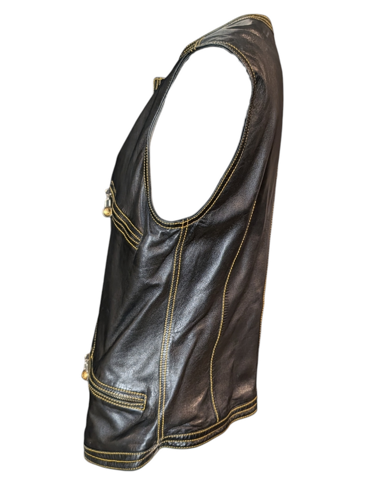 Gianni Versace 1992 Collection Rare Black Leather with Yellow Stitching and Medusa Hardware