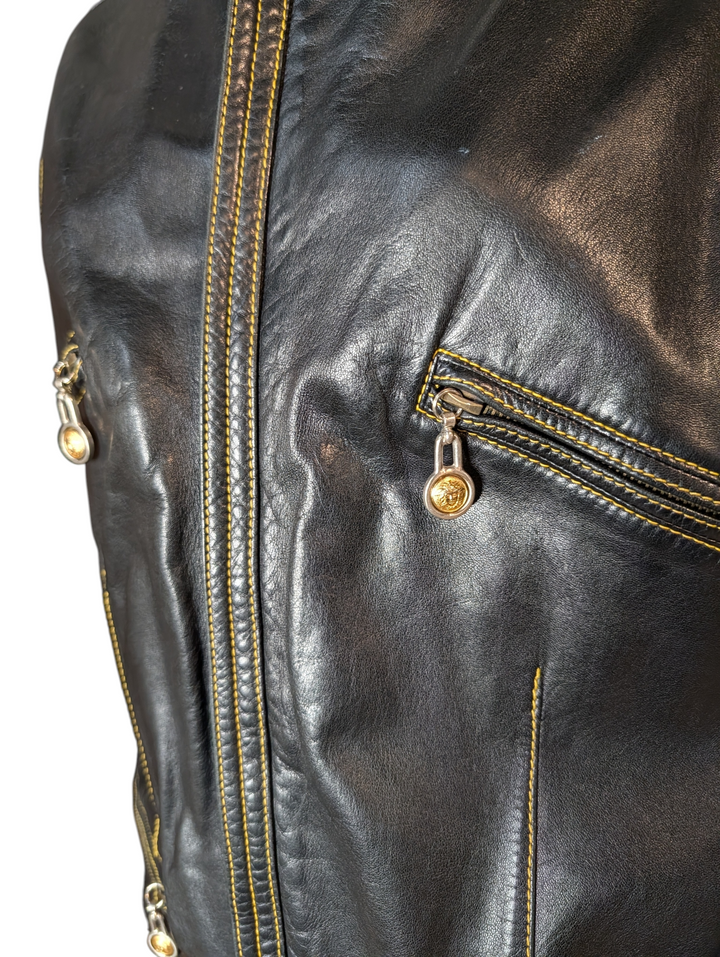Gianni Versace 1992 Collection Rare Black Leather with Yellow Stitching and Medusa Hardware