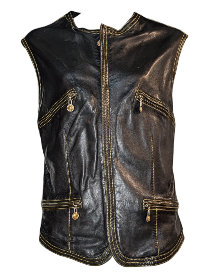 Gianni Versace 1992 Collection Rare Black Leather with Yellow Stitching and Medusa Hardware