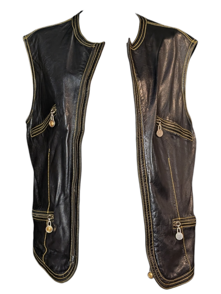 Gianni Versace 1992 Collection Rare Black Leather with Yellow Stitching and Medusa Hardware