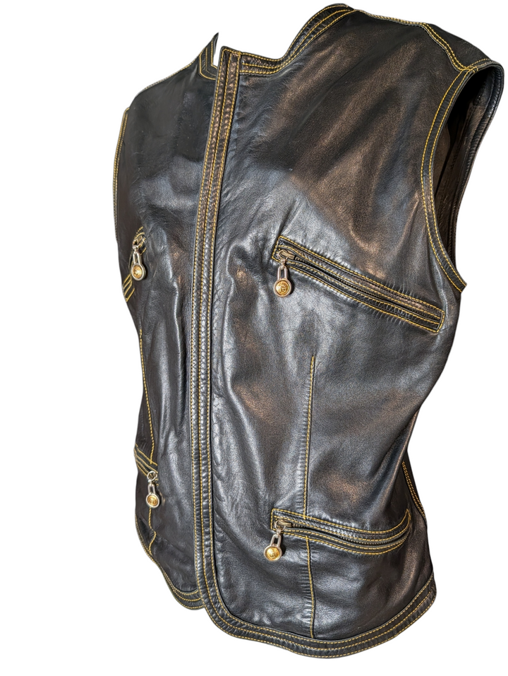 Gianni Versace 1992 Collection Rare Black Leather with Yellow Stitching and Medusa Hardware