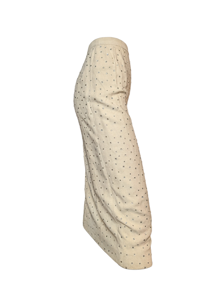 1960s White Rhinestone Pencil Skirt