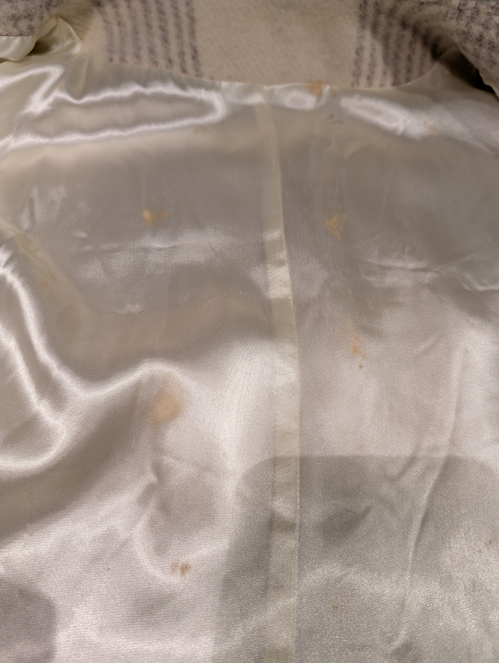 Perry Ellis Ivory Plaid Wool Cape Coat