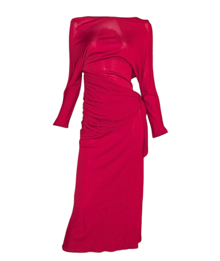 Frank Usher Red Slinky Draped Evening Dress with Side Tie