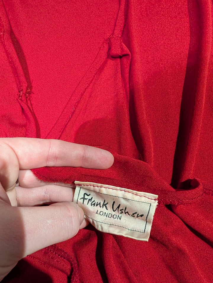 Frank Usher Red Slinky Draped Evening Dress with Side Tie