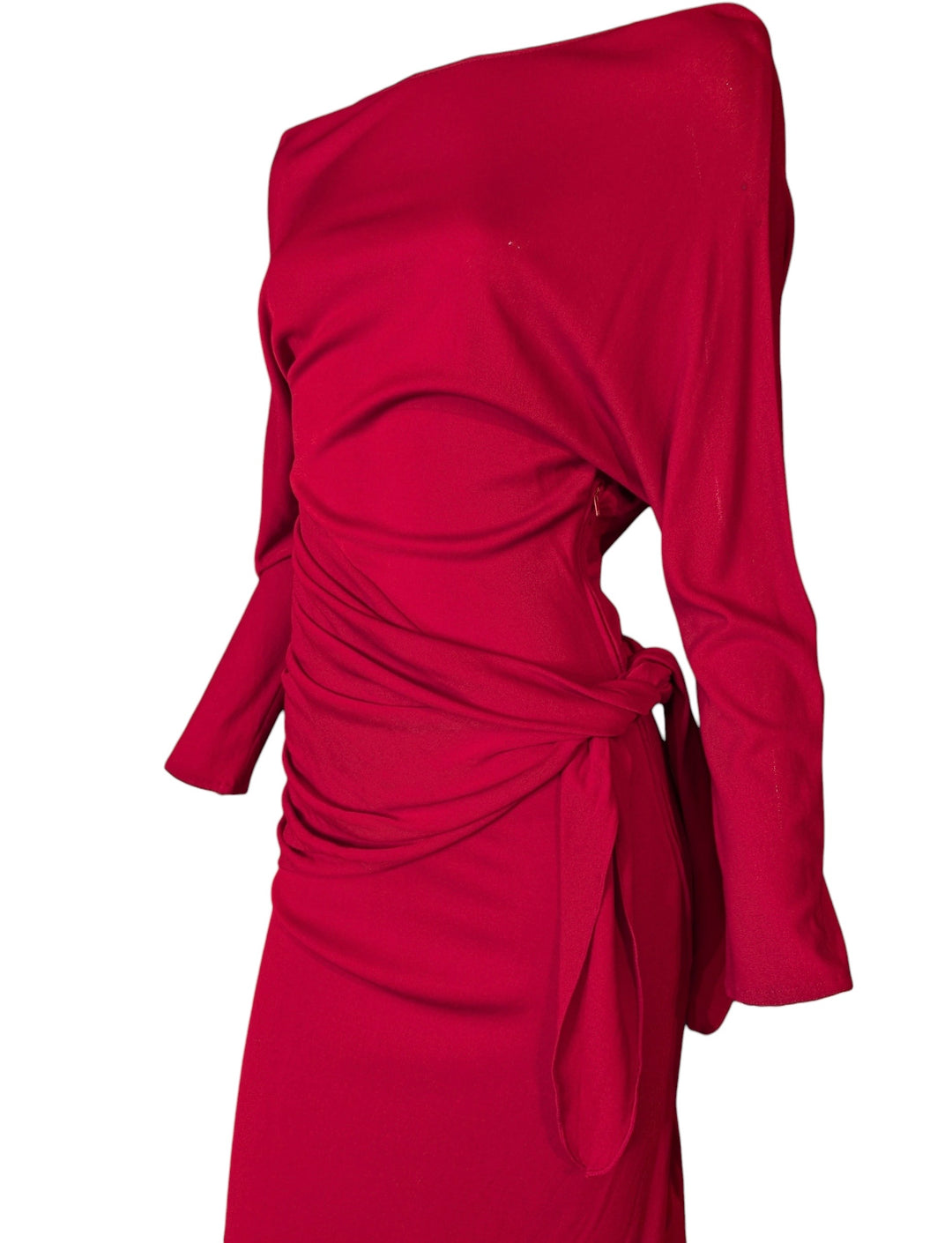 Frank Usher Red Slinky Draped Evening Dress with Side Tie