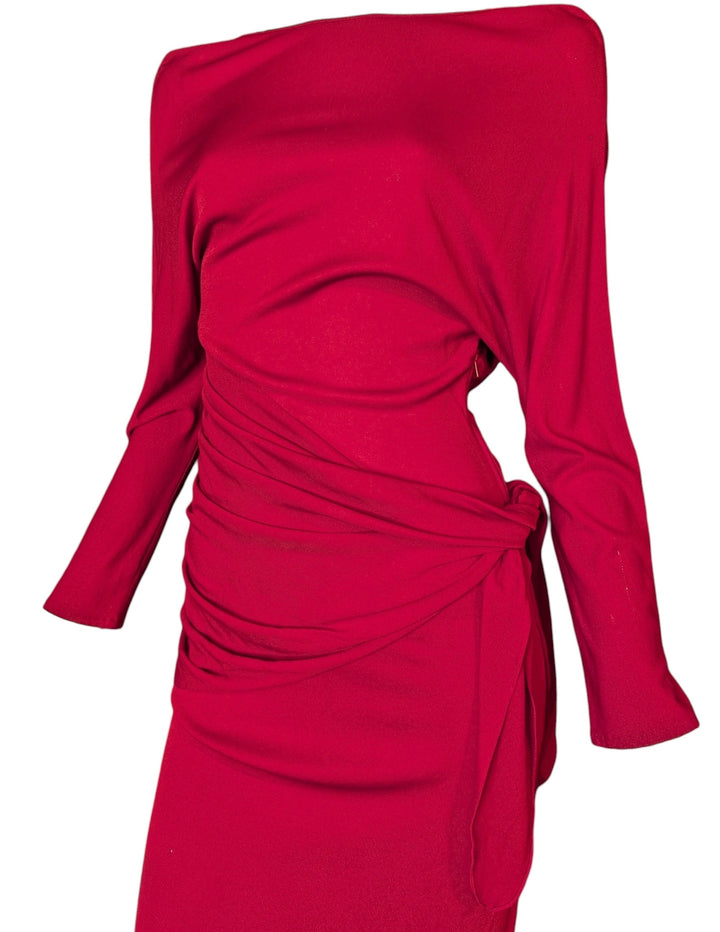 Frank Usher Red Slinky Draped Evening Dress with Side Tie