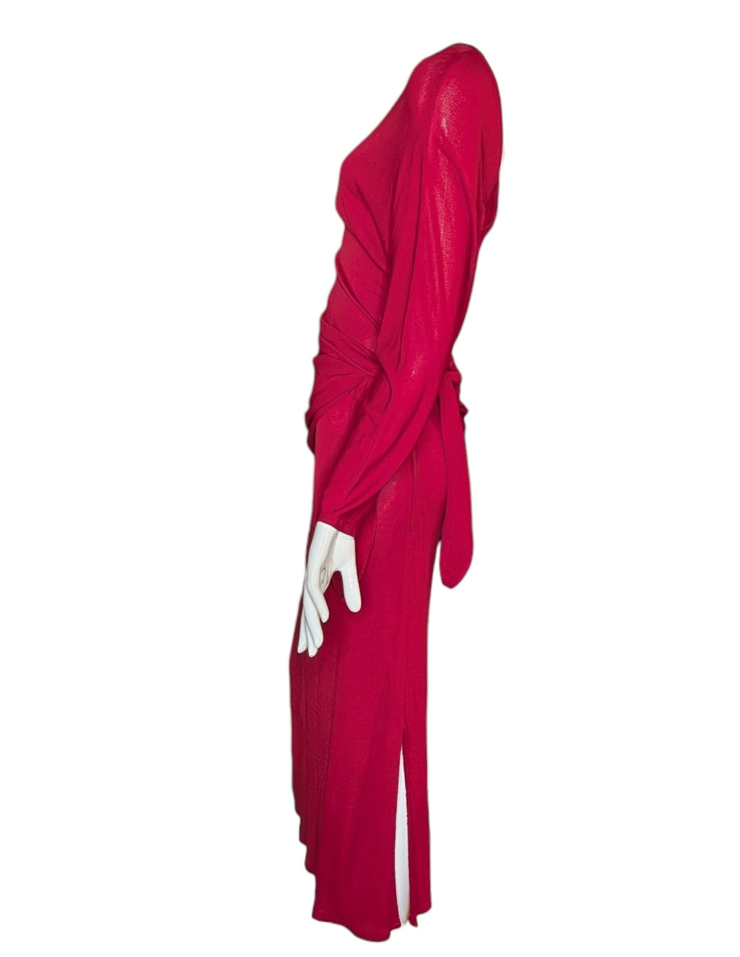 Frank Usher Red Slinky Draped Evening Dress with Side Tie