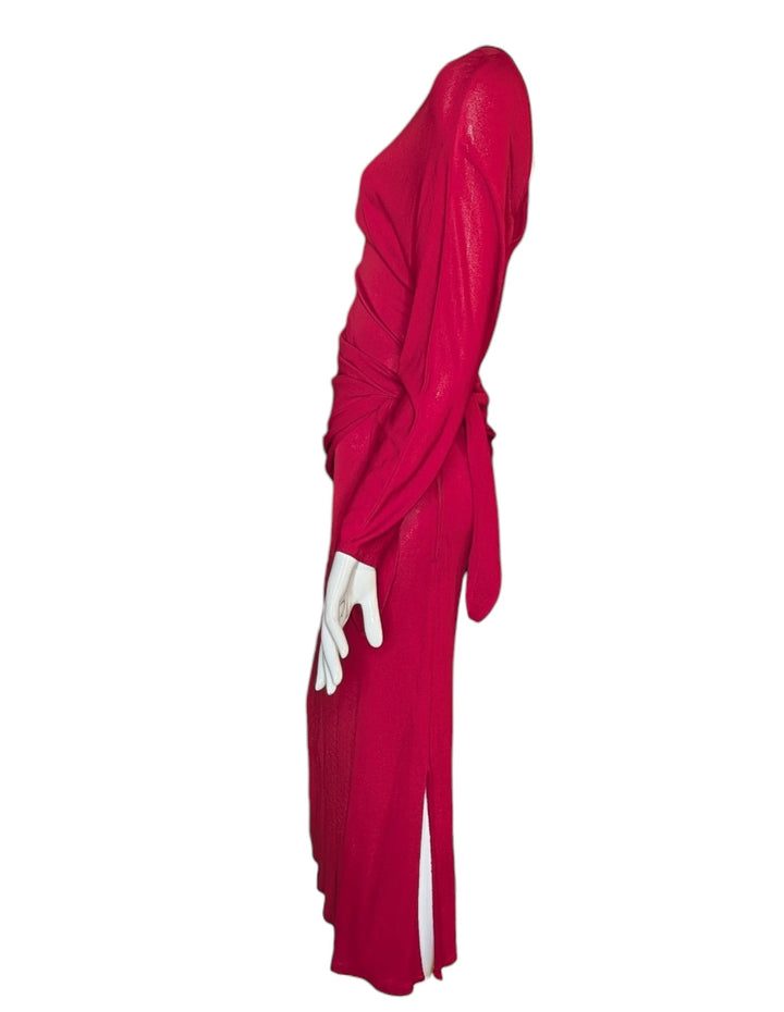 Frank Usher Red Slinky Draped Evening Dress with Side Tie