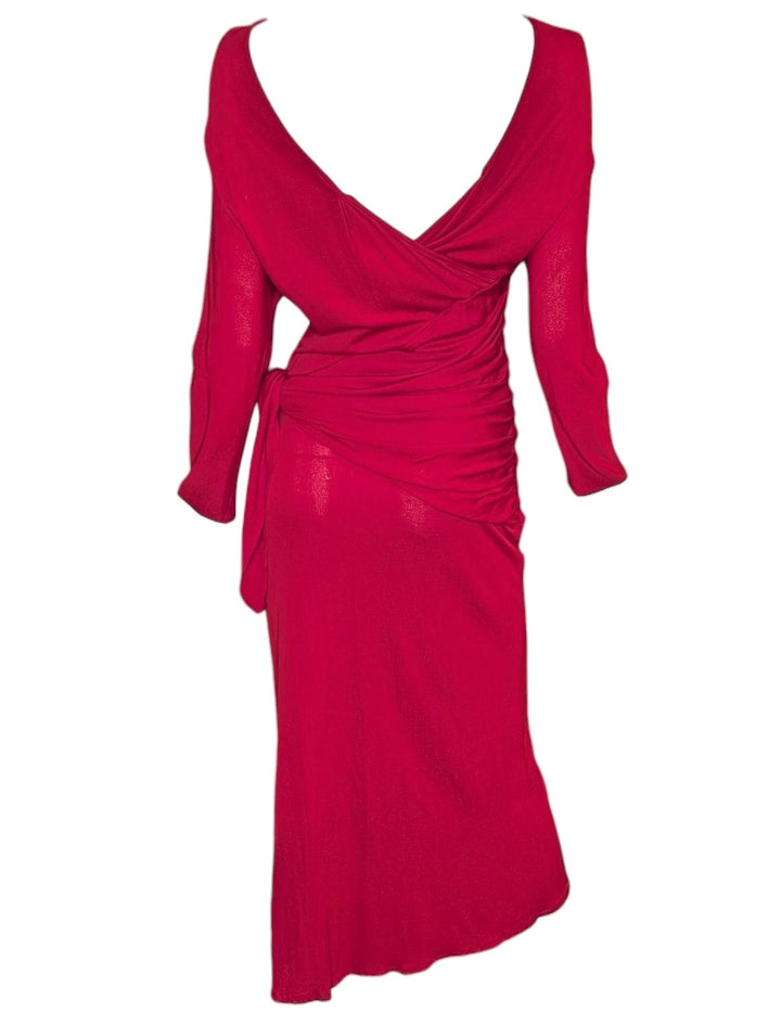 Frank Usher Red Slinky Draped Evening Dress with Side Tie Frank Usher Red Slinky Draped Evening Dress with Side Tie
