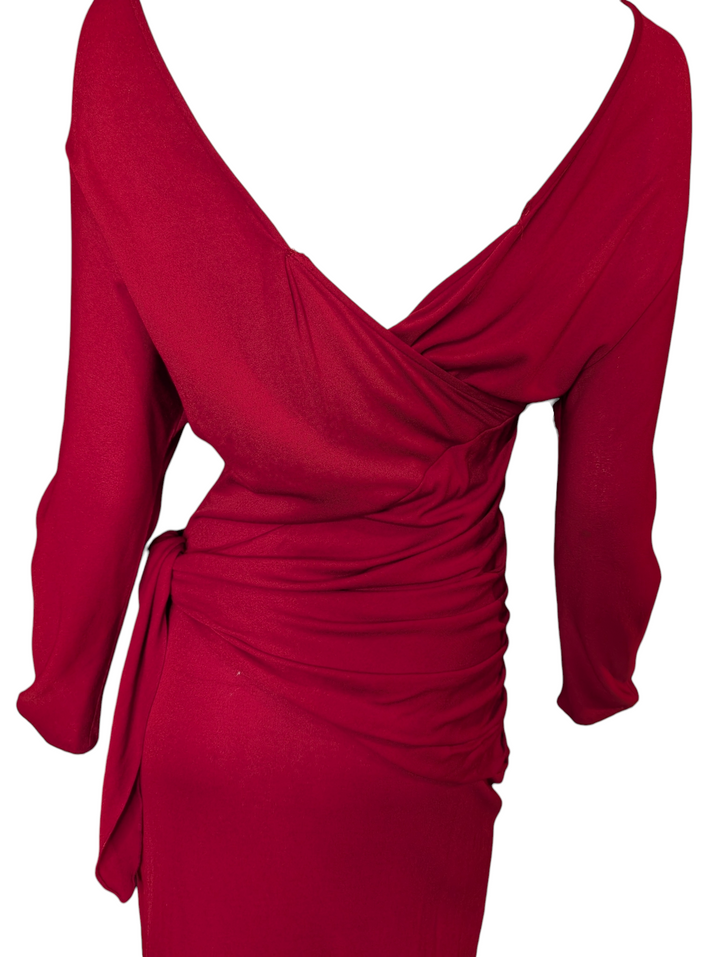 Frank Usher Red Slinky Draped Evening Dress with Side Tie