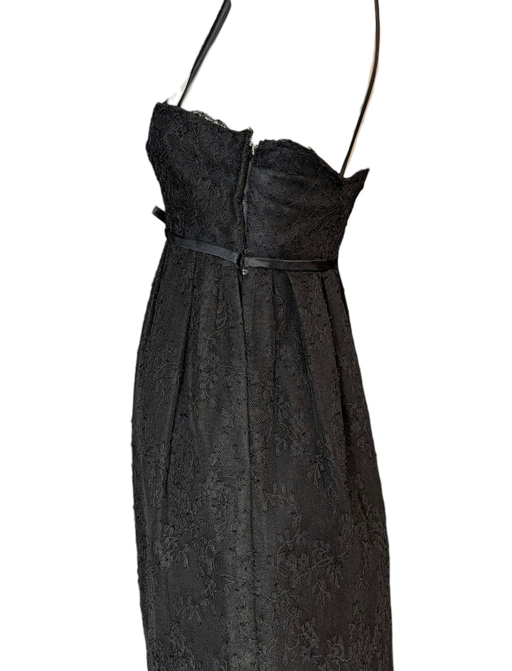 1960s Black Lace Couture Evening Gown with Convertible Straps