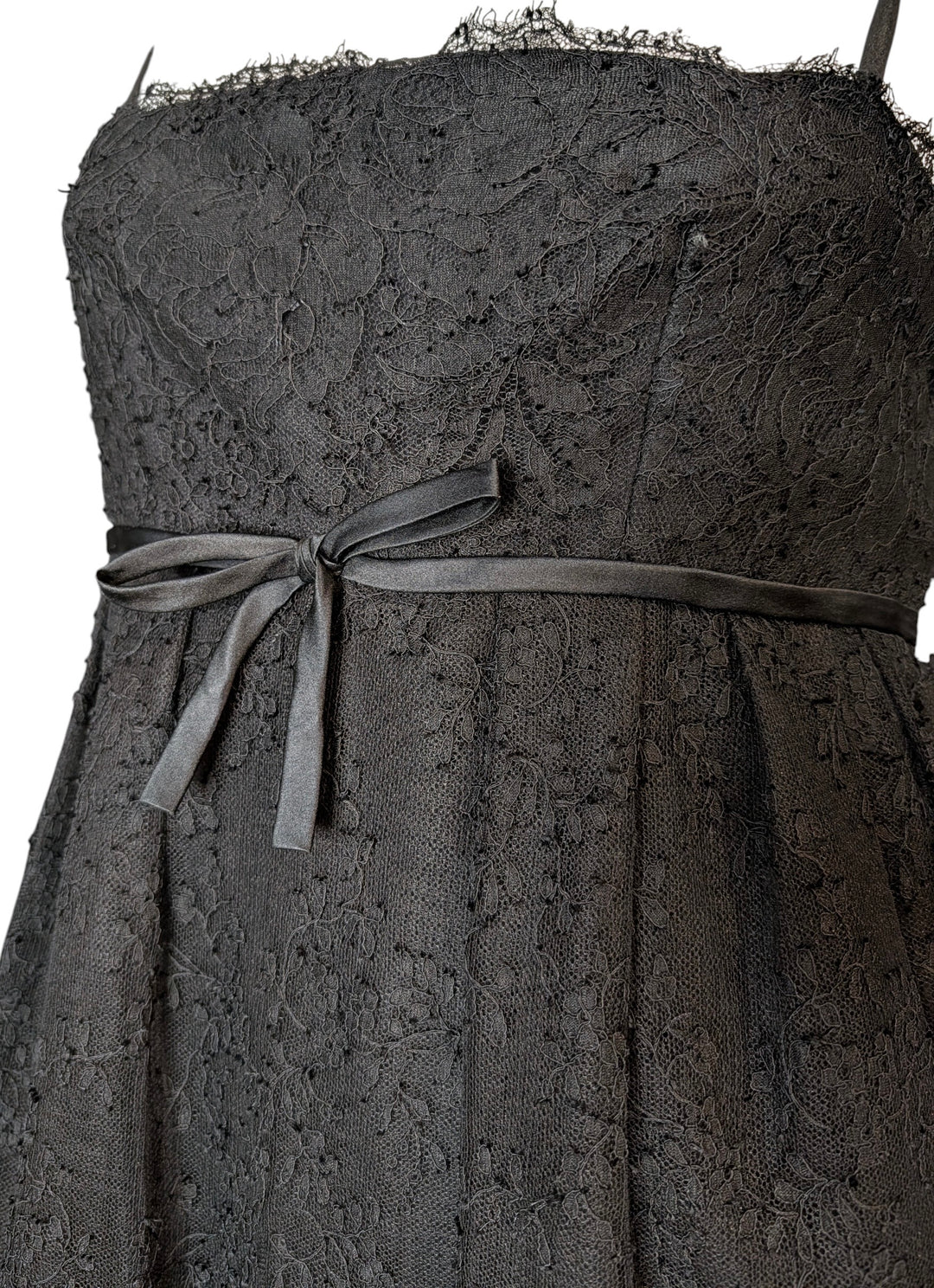 1960s Black Lace Couture Evening Gown with Convertible Straps