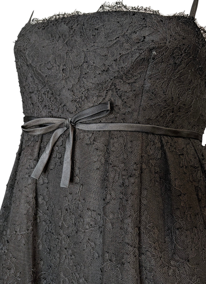 1960s Black Lace Couture Evening Gown with Convertible Straps