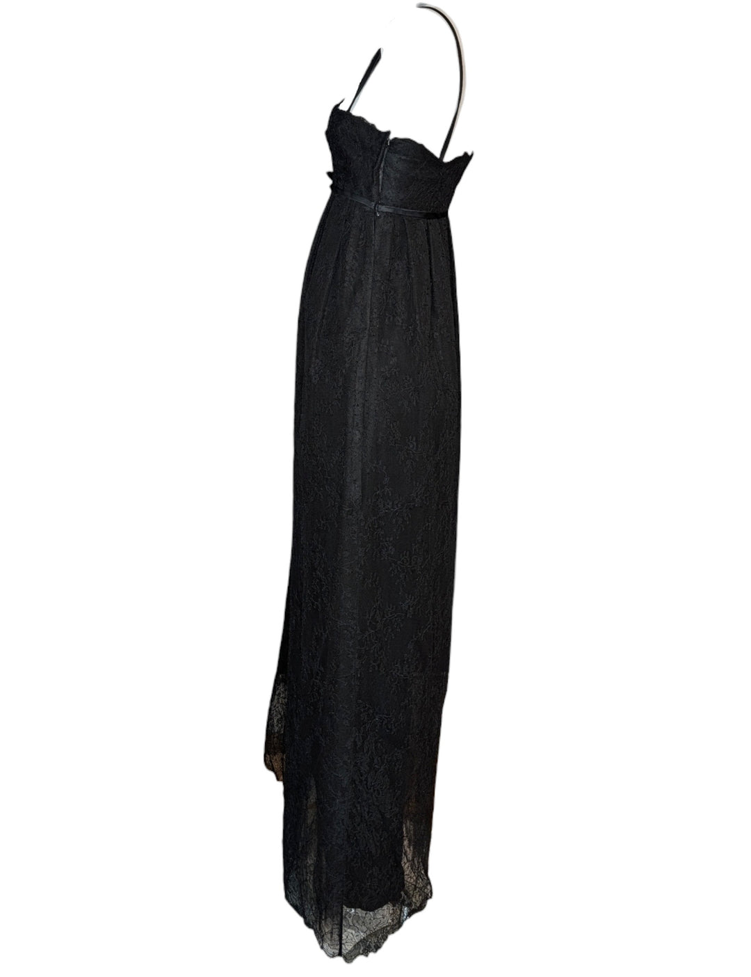 1960s Black Lace Couture Evening Gown with Convertible Straps