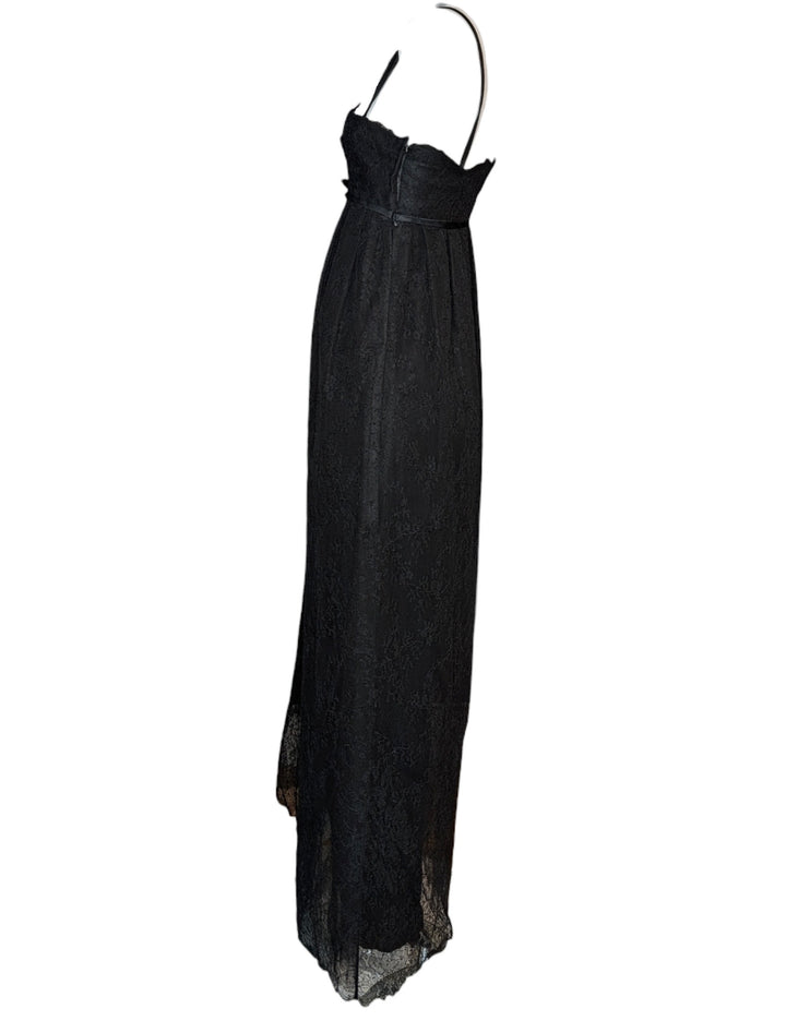 1960s Black Lace Couture Evening Gown with Convertible Straps