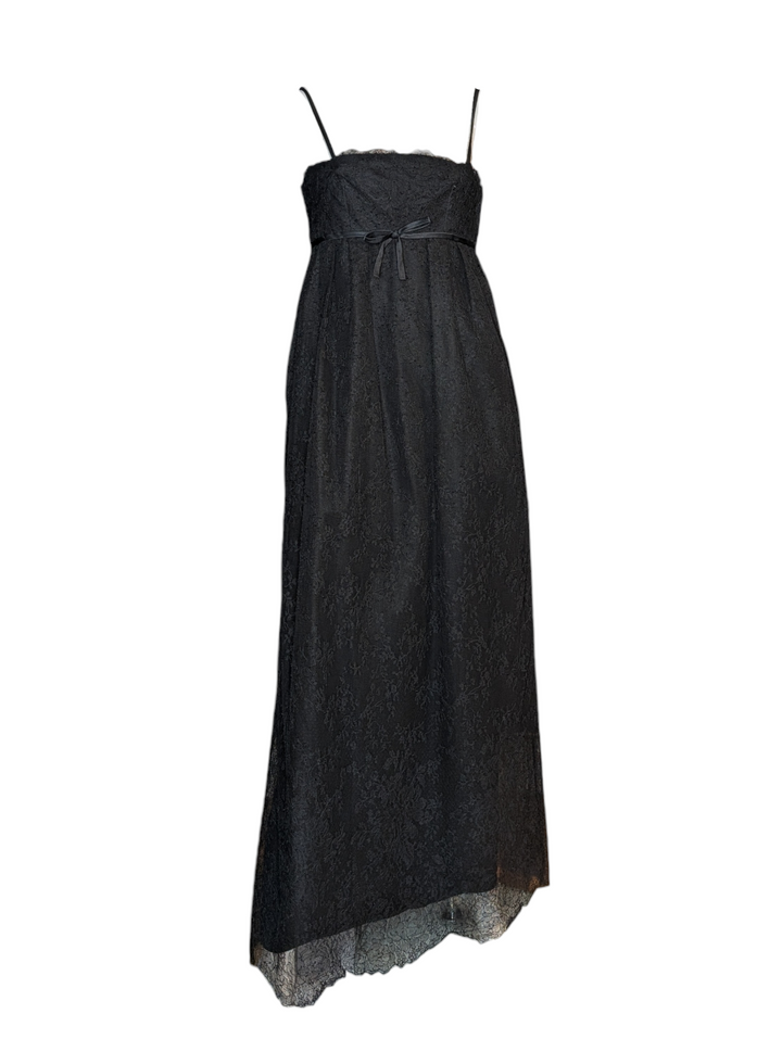 1960s Black Lace Couture Evening Gown with Convertible Straps