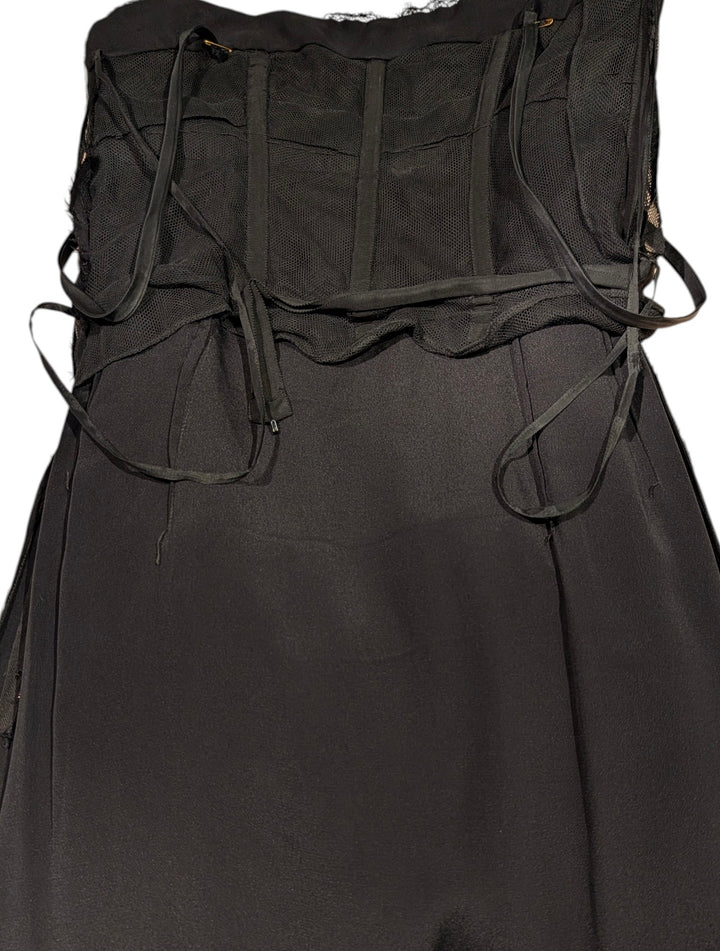 1960s Black Lace Couture Evening Gown with Convertible Straps