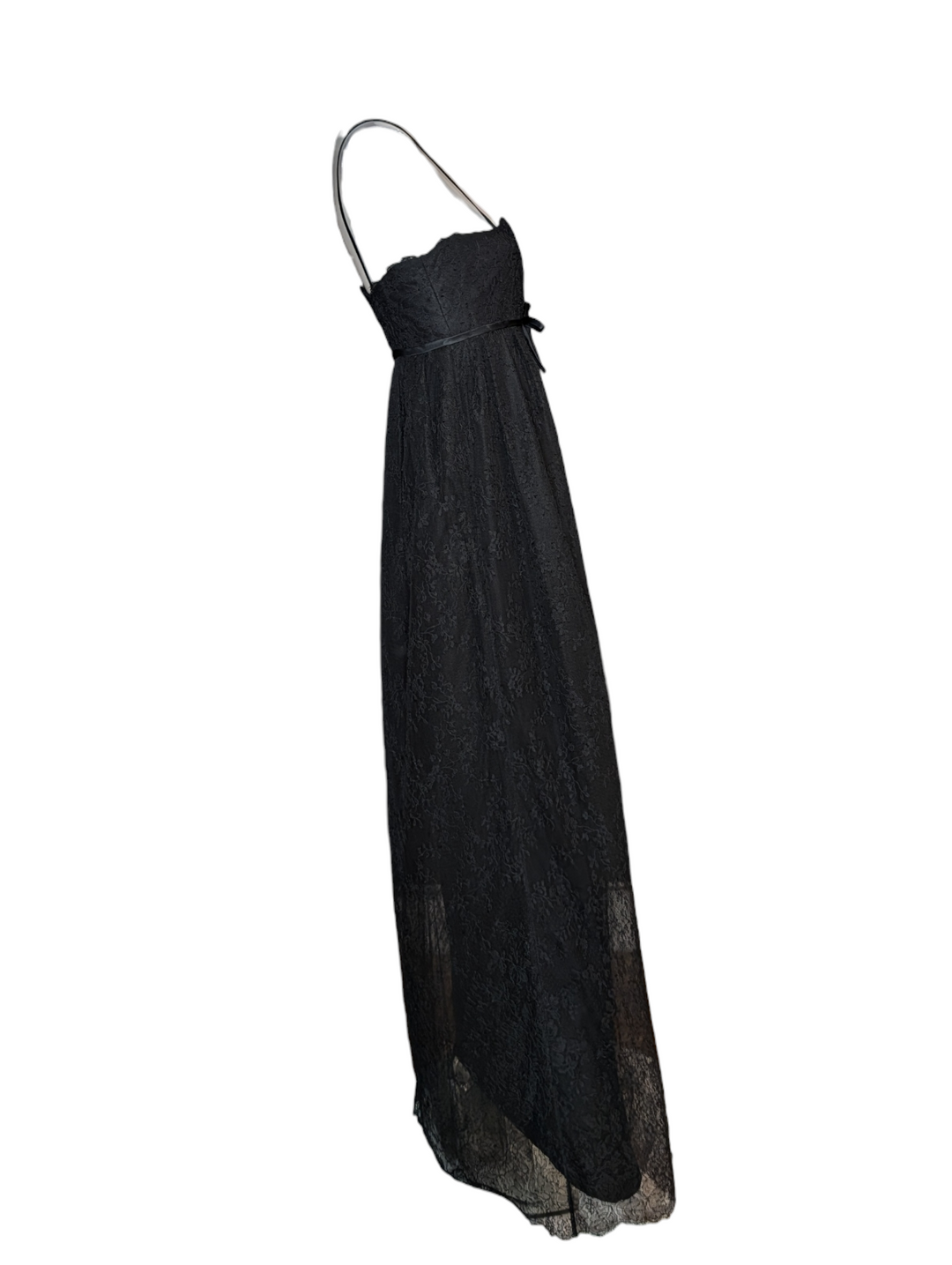 1960s Black Lace Couture Evening Gown with Convertible Straps
