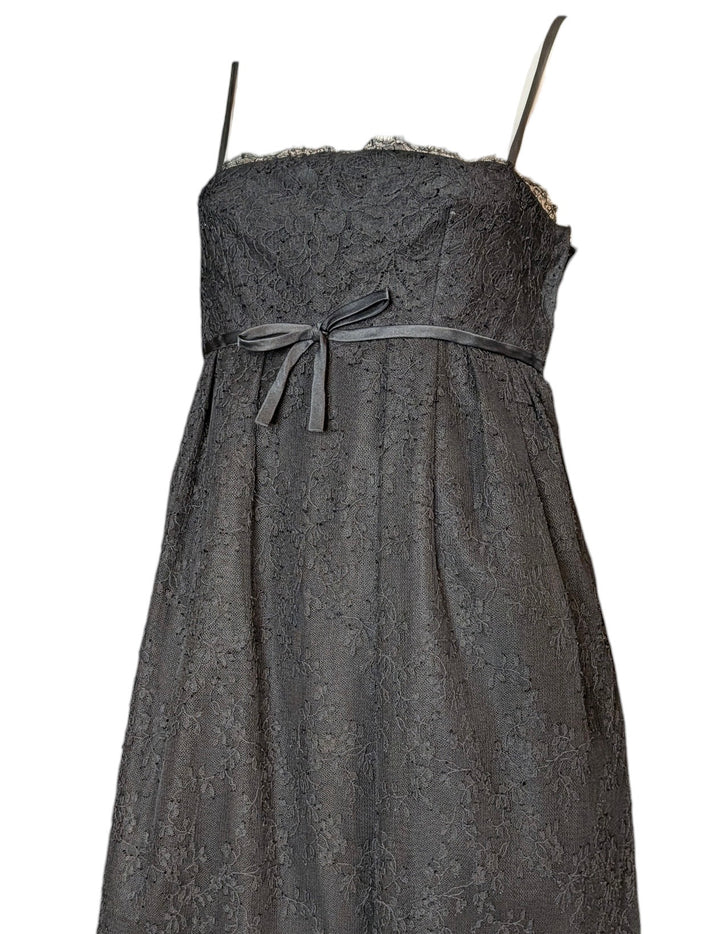 1960s Black Lace Couture Evening Gown with Convertible Straps