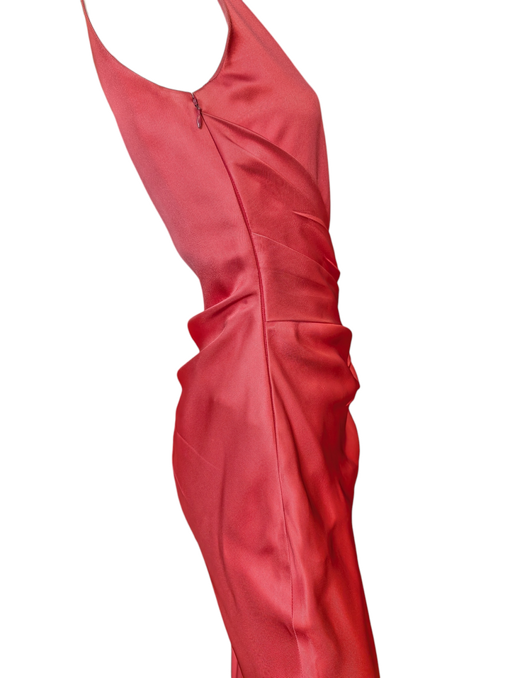 90's Bill Blass Rose Silk Draped Evening Gown