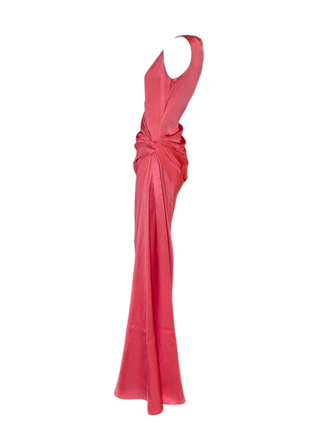 90's Bill Blass Rose Silk Draped Evening Gown