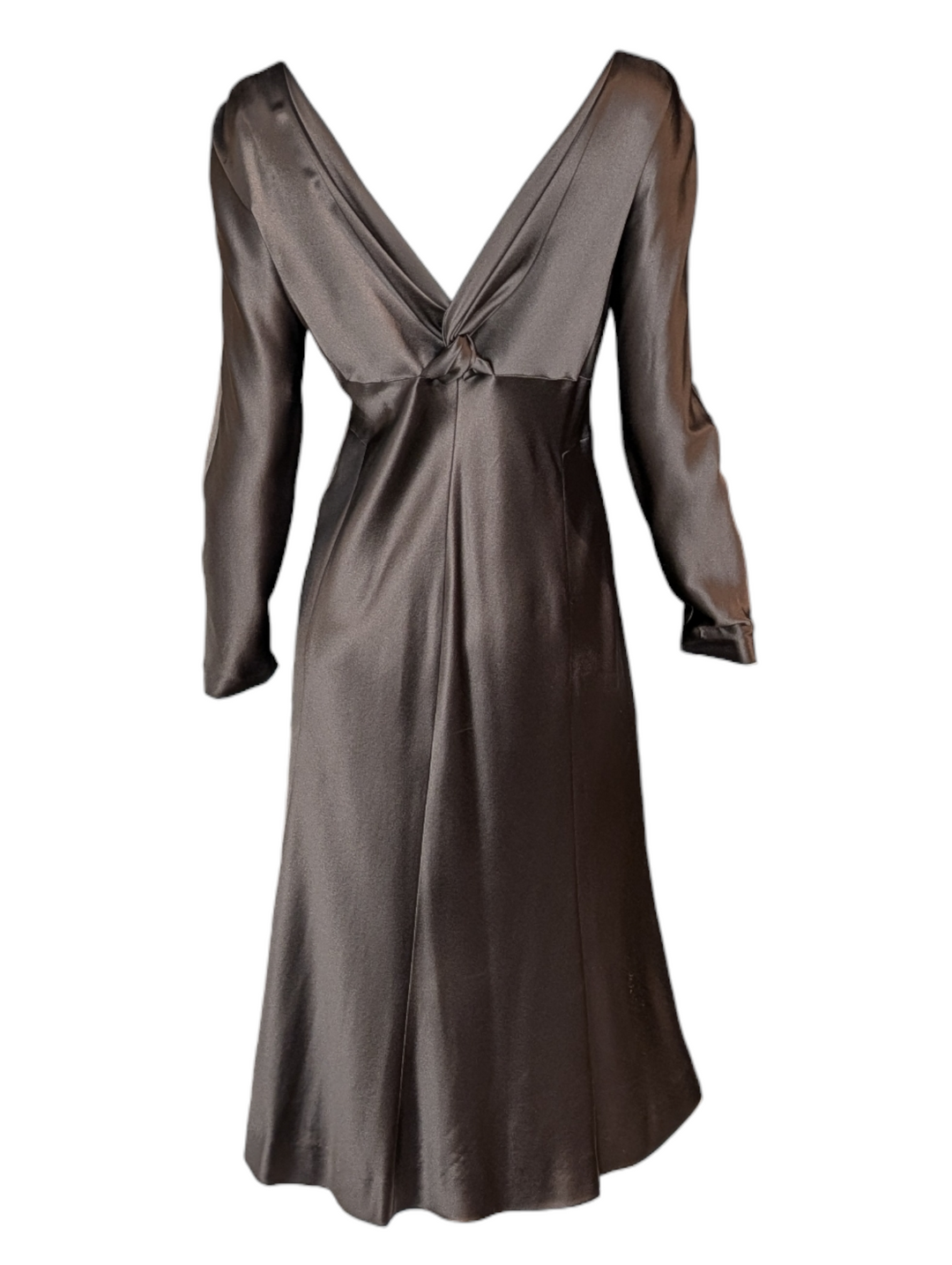 Alberta Ferretti Chocolate Brown Silk Draped Panel Dress