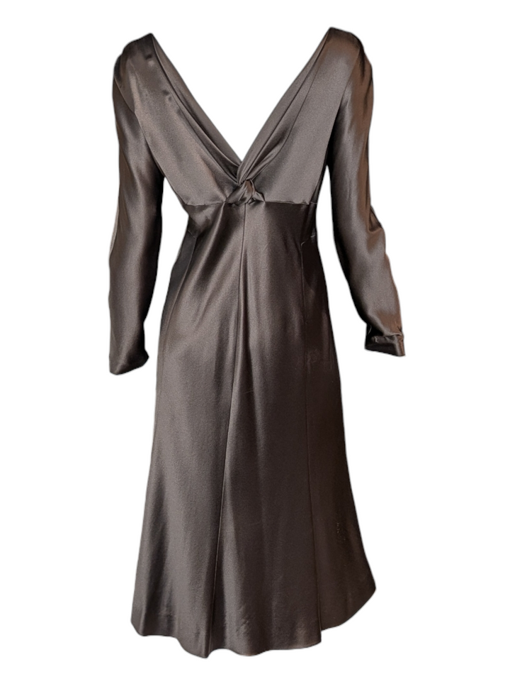 Alberta Ferretti Chocolate Brown Silk Draped Panel Dress