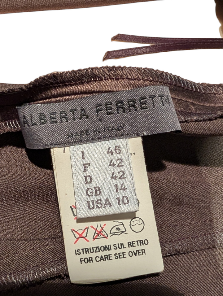 Alberta Ferretti Chocolate Brown Silk Draped Panel Dress