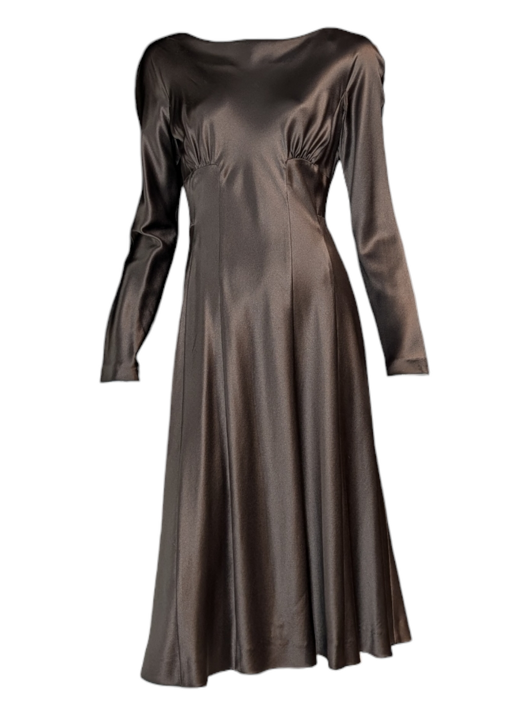 Alberta Ferretti Chocolate Brown Silk Draped Panel Dress