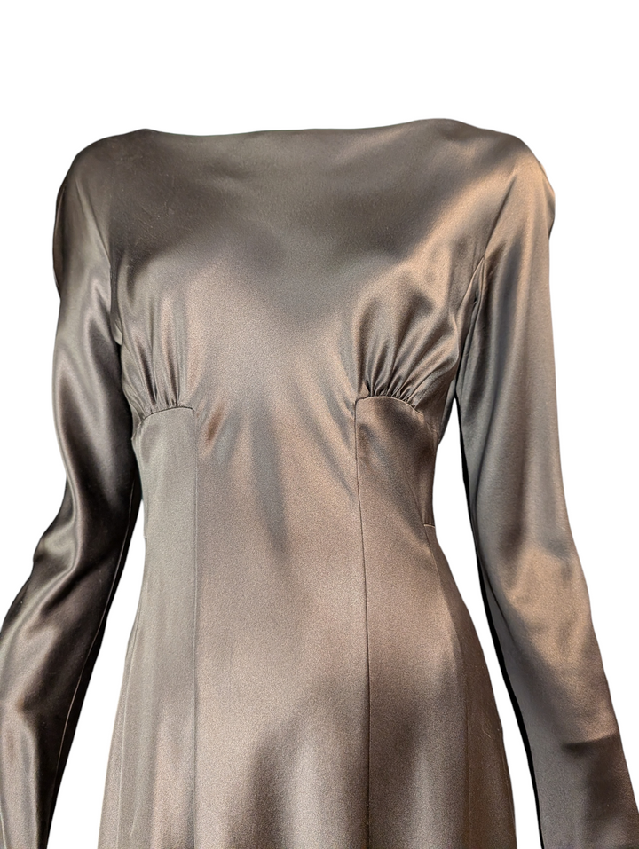 Alberta Ferretti Chocolate Brown Silk Draped Panel Dress